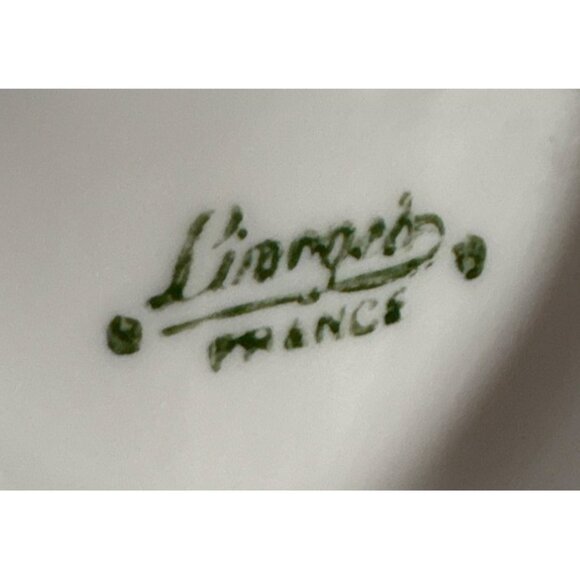 Limoges France Handled Divided Dish Blue Porcelain 11" Gold Trim Scalloped Edge - Picture 9 of 9